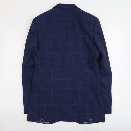 Marks and Spencer Mens Blue Plaid Polyester Jacket Suit Jacket Size 38 Regular