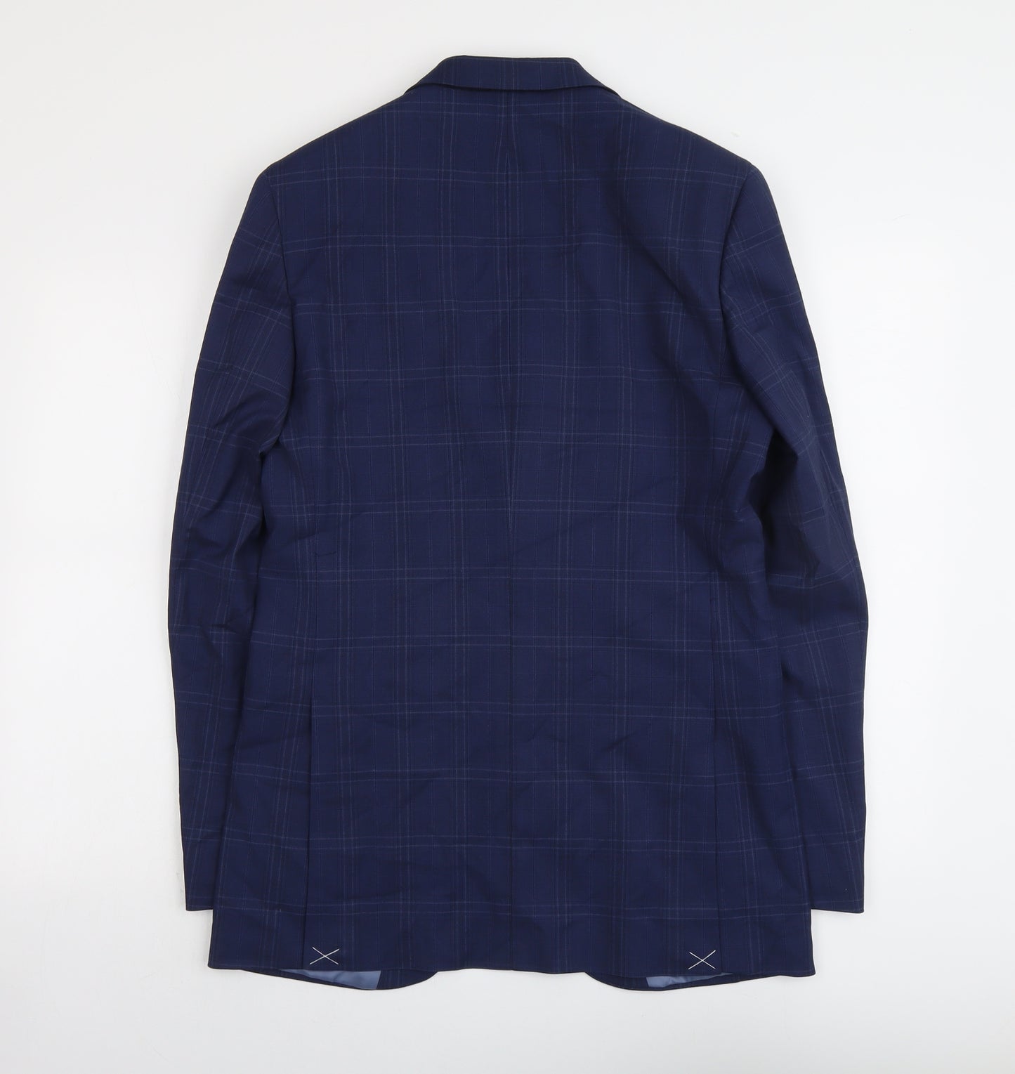 Marks and Spencer Mens Blue Plaid Polyester Jacket Suit Jacket Size 38 Regular