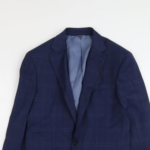 Marks and Spencer Mens Blue Plaid Polyester Jacket Suit Jacket Size 38 Regular