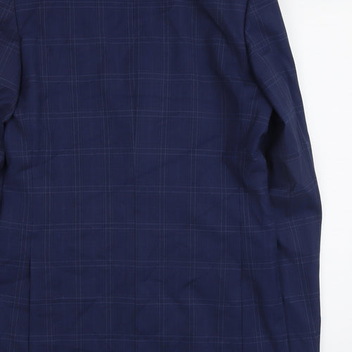 Marks and Spencer Mens Blue Plaid Polyester Jacket Suit Jacket Size 38 Regular