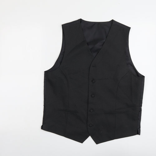 Marks and Spencer Mens Black Geometric Polyester Jacket Suit Waistcoat Size 38 Regular
