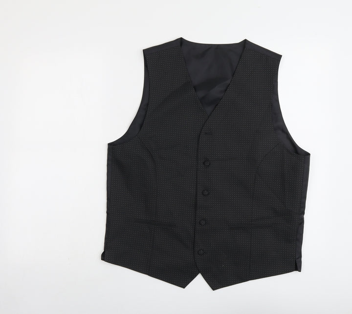 Marks and Spencer Mens Black Geometric Polyester Jacket Suit Waistcoat Size 38 Regular