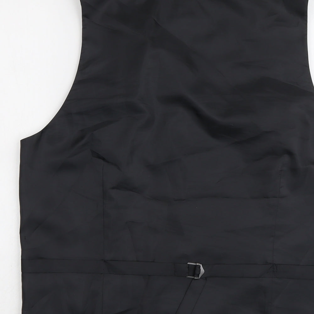 Marks and Spencer Mens Black Geometric Polyester Jacket Suit Waistcoat Size 38 Regular
