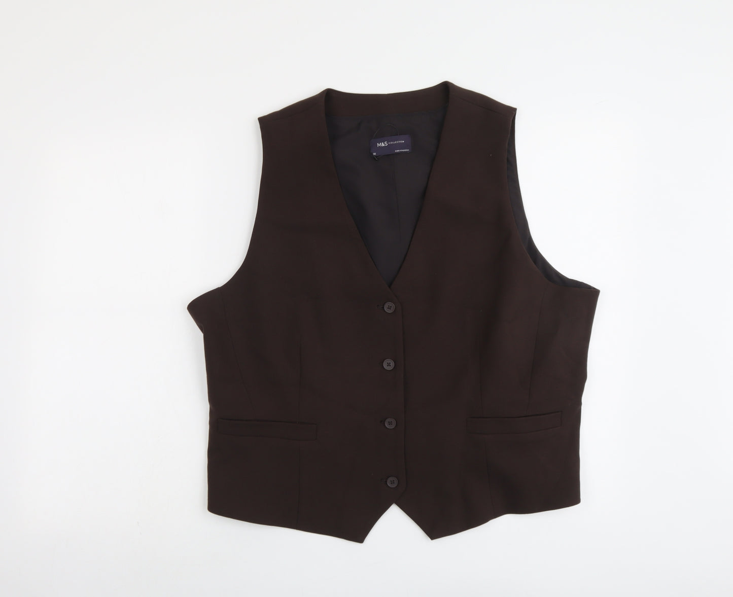 Marks and Spencer Womens Brown Polyester Jacket Suit Waistcoat Size 20