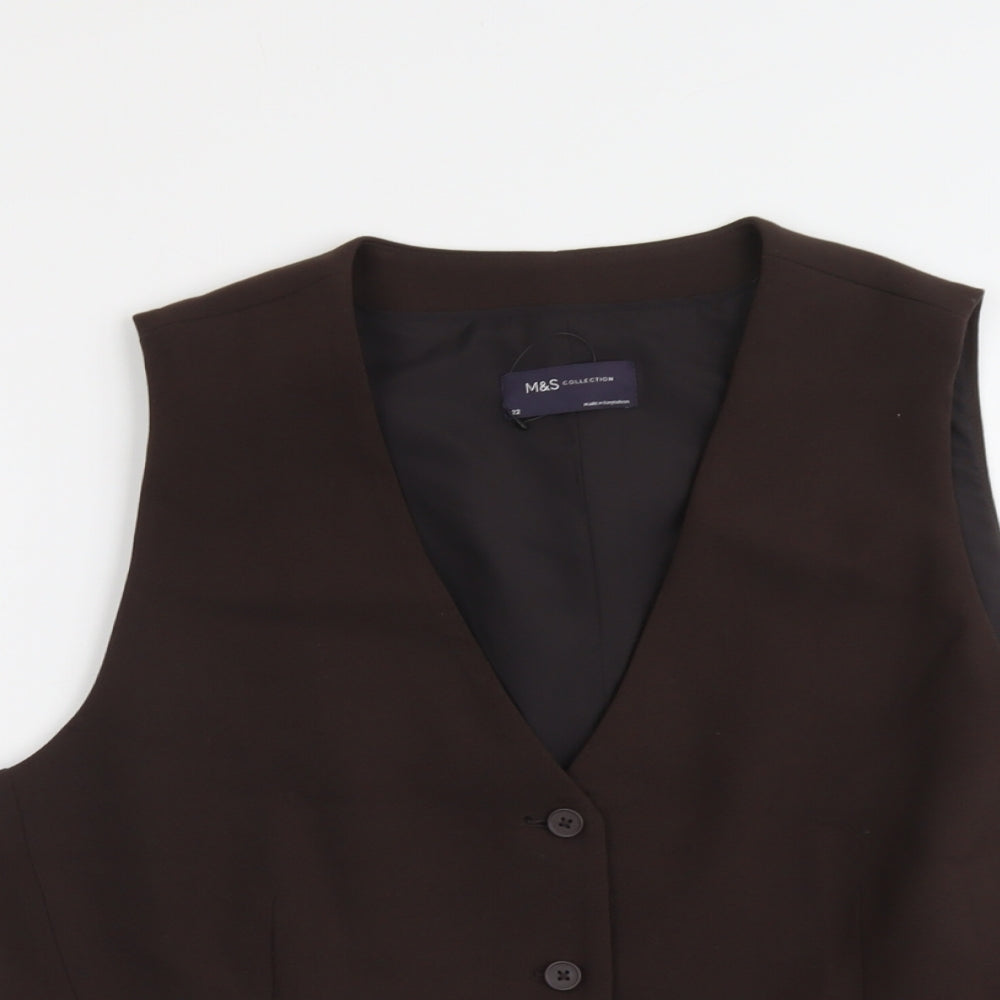 Marks and Spencer Womens Brown Polyester Jacket Suit Waistcoat Size 20