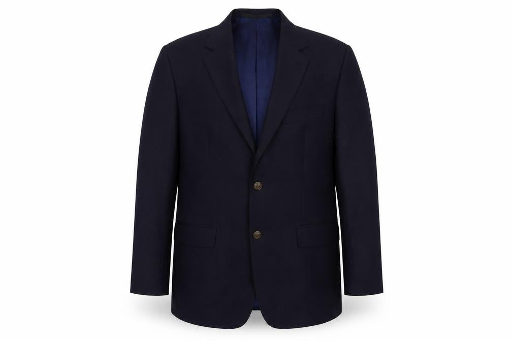Front view of Marks & Spencer men’s blue polyester jacket suit jacket, size 38, regular