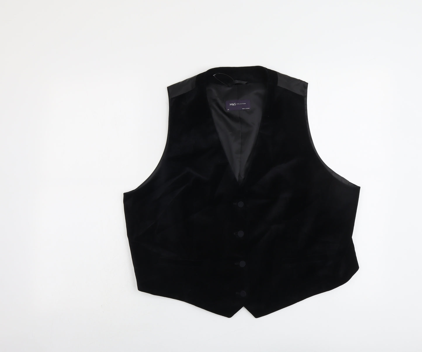 Marks and Spencer Womens Black Cotton Jacket Suit Waistcoat Size 20
