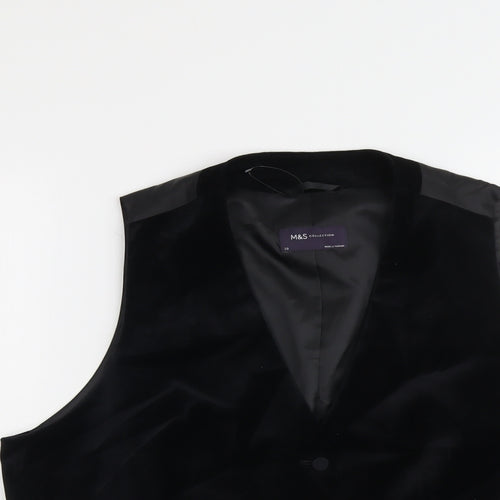 Marks and Spencer Womens Black Cotton Jacket Suit Waistcoat Size 20