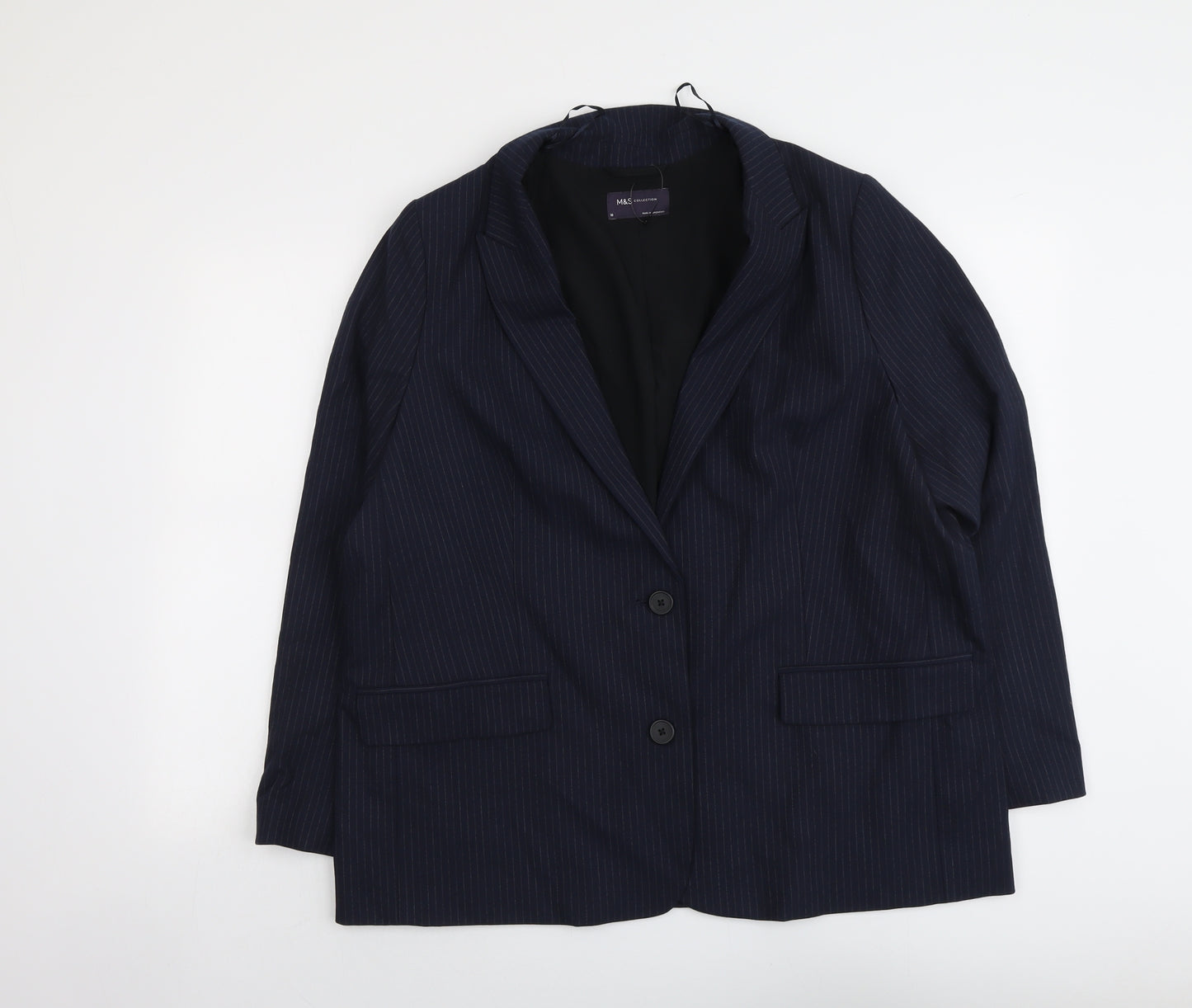 Marks and Spencer Womens Blue Pinstripe Polyester Jacket Suit Jacket Size 18