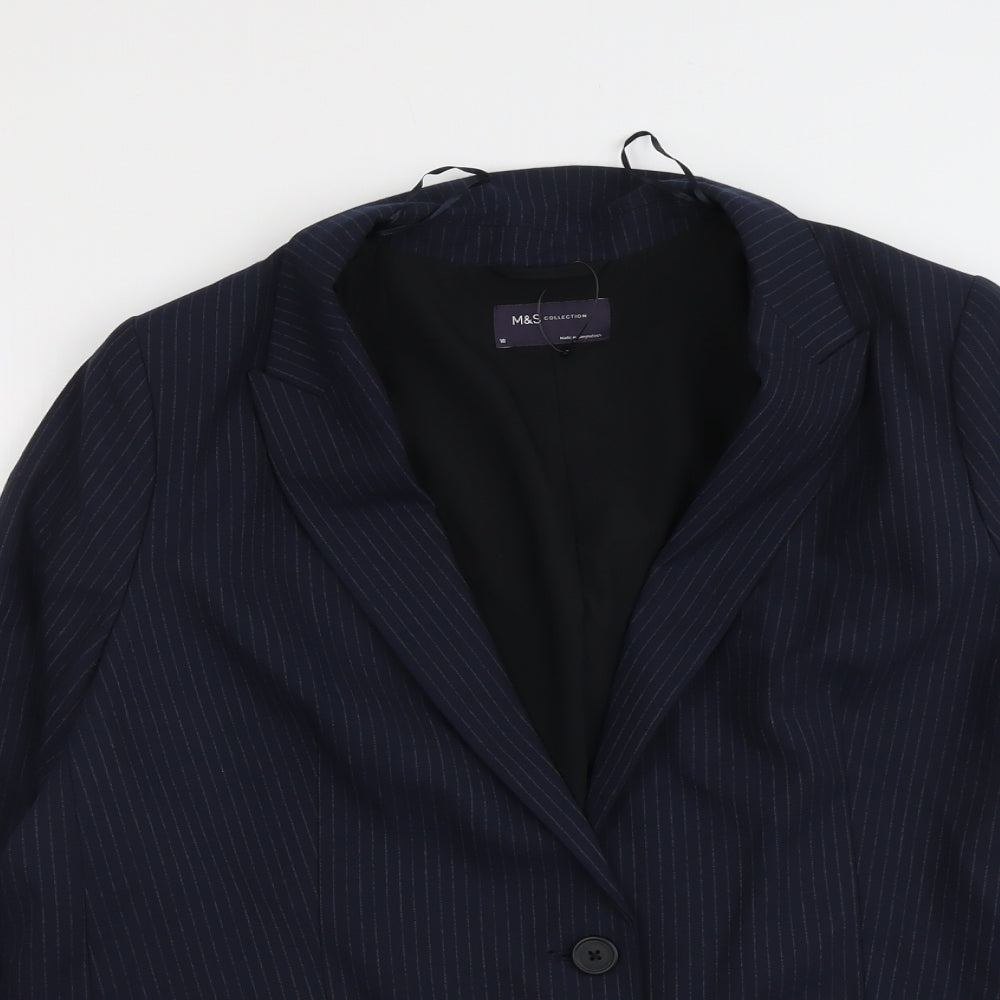 Marks and Spencer Womens Blue Pinstripe Polyester Jacket Suit Jacket Size 18