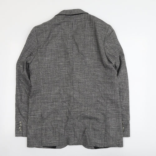 Marks and Spencer Mens Grey Plaid Viscose Jacket Blazer Size 42 Regular