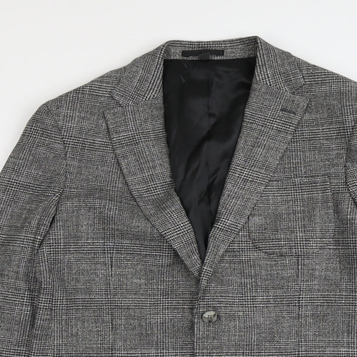 Marks and Spencer Mens Grey Plaid Viscose Jacket Blazer Size 42 Regular