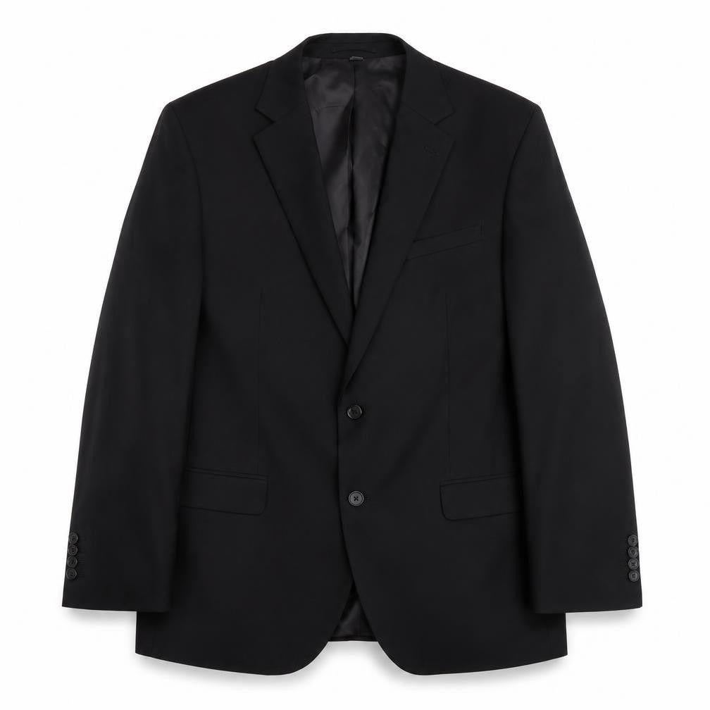 Front view of Marks & Spencer men’s black polyester jacket suit jacket, size 42, regular