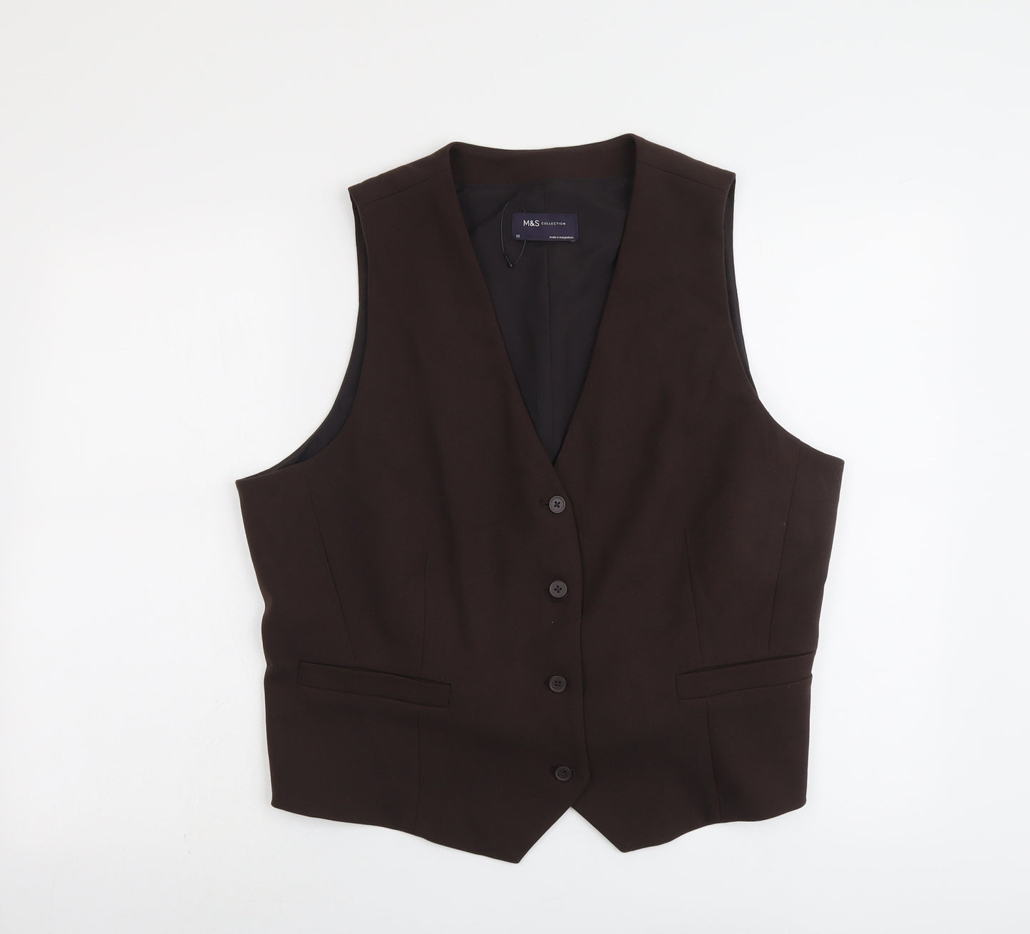 Marks and Spencer Womens Brown Polyester Jacket Suit Waistcoat Size 22