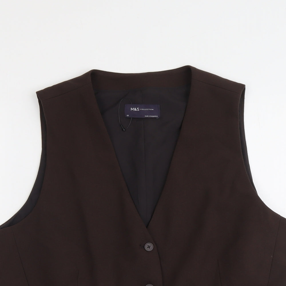 Marks and Spencer Womens Brown Polyester Jacket Suit Waistcoat Size 22