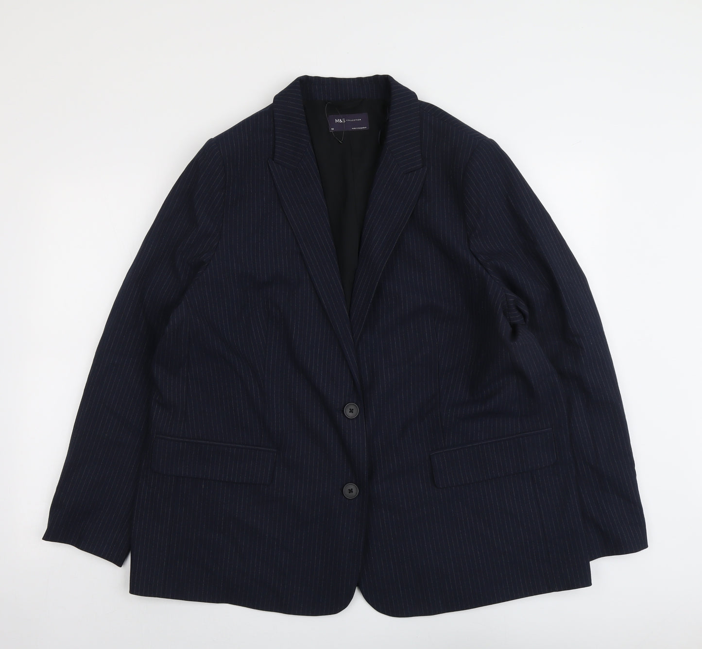 Marks and Spencer Womens Blue Pinstripe Polyester Jacket Suit Jacket Size 20