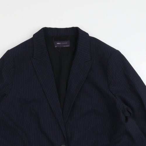 Marks and Spencer Womens Blue Pinstripe Polyester Jacket Suit Jacket Size 20