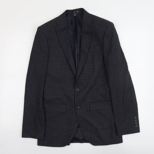 Marks and Spencer Mens Grey Plaid Polyester Jacket Suit Jacket Size 36 Regular