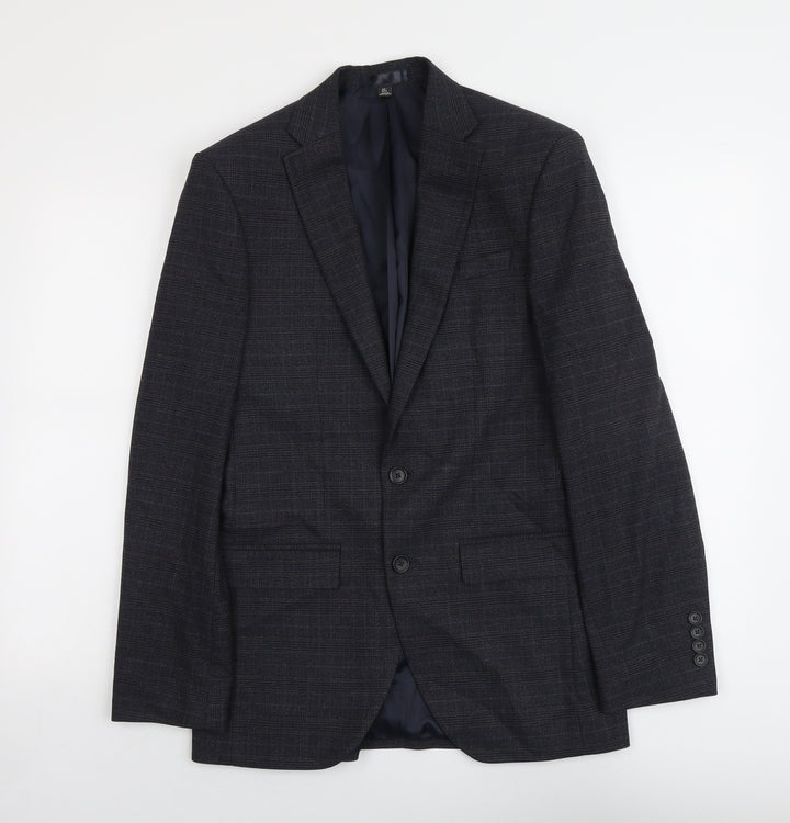 Marks and Spencer Mens Grey Plaid Polyester Jacket Suit Jacket Size 36 Regular
