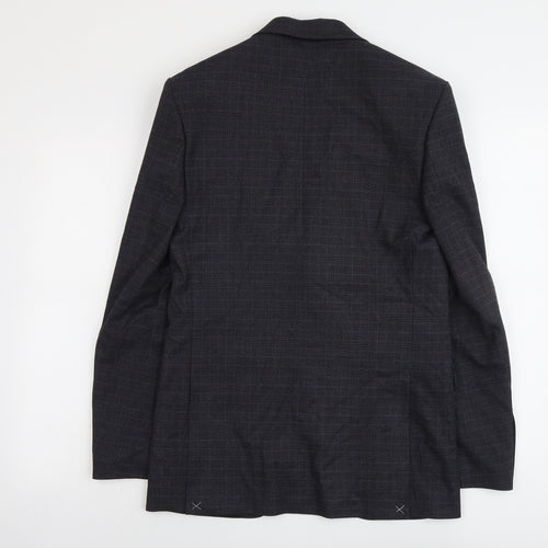 Marks and Spencer Mens Grey Plaid Polyester Jacket Suit Jacket Size 36 Regular