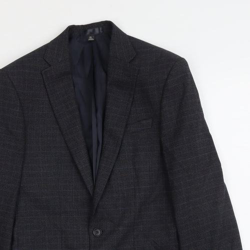 Marks and Spencer Mens Grey Plaid Polyester Jacket Suit Jacket Size 36 Regular