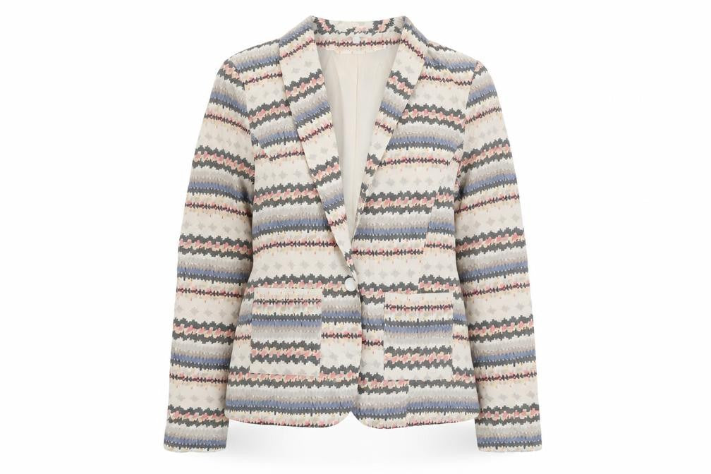 Front view of VILA women’s multicoloured geometric viscose jacket blazer, size XL