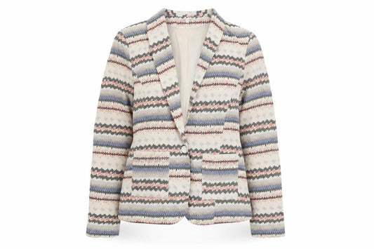 Front view of VILA women’s multicoloured geometric viscose jacket blazer, size XL