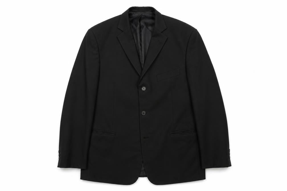Front view of Marks & Spencer men’s black polyester jacket suit jacket, size 42, regular