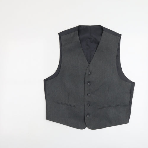 Canada Mens Grey Striped Polyester Jacket Suit Waistcoat Size 40 Regular