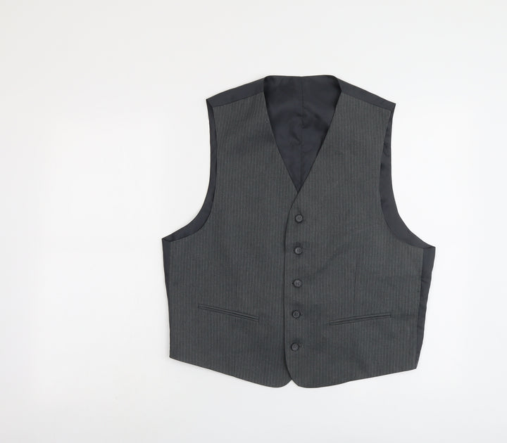 Canada Mens Grey Striped Polyester Jacket Suit Waistcoat Size 40 Regular