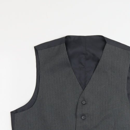 Canada Mens Grey Striped Polyester Jacket Suit Waistcoat Size 40 Regular