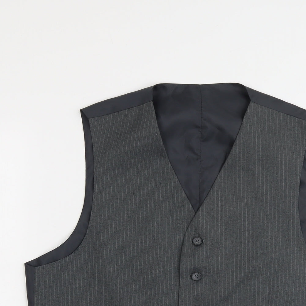 Canada Mens Grey Striped Polyester Jacket Suit Waistcoat Size 40 Regular