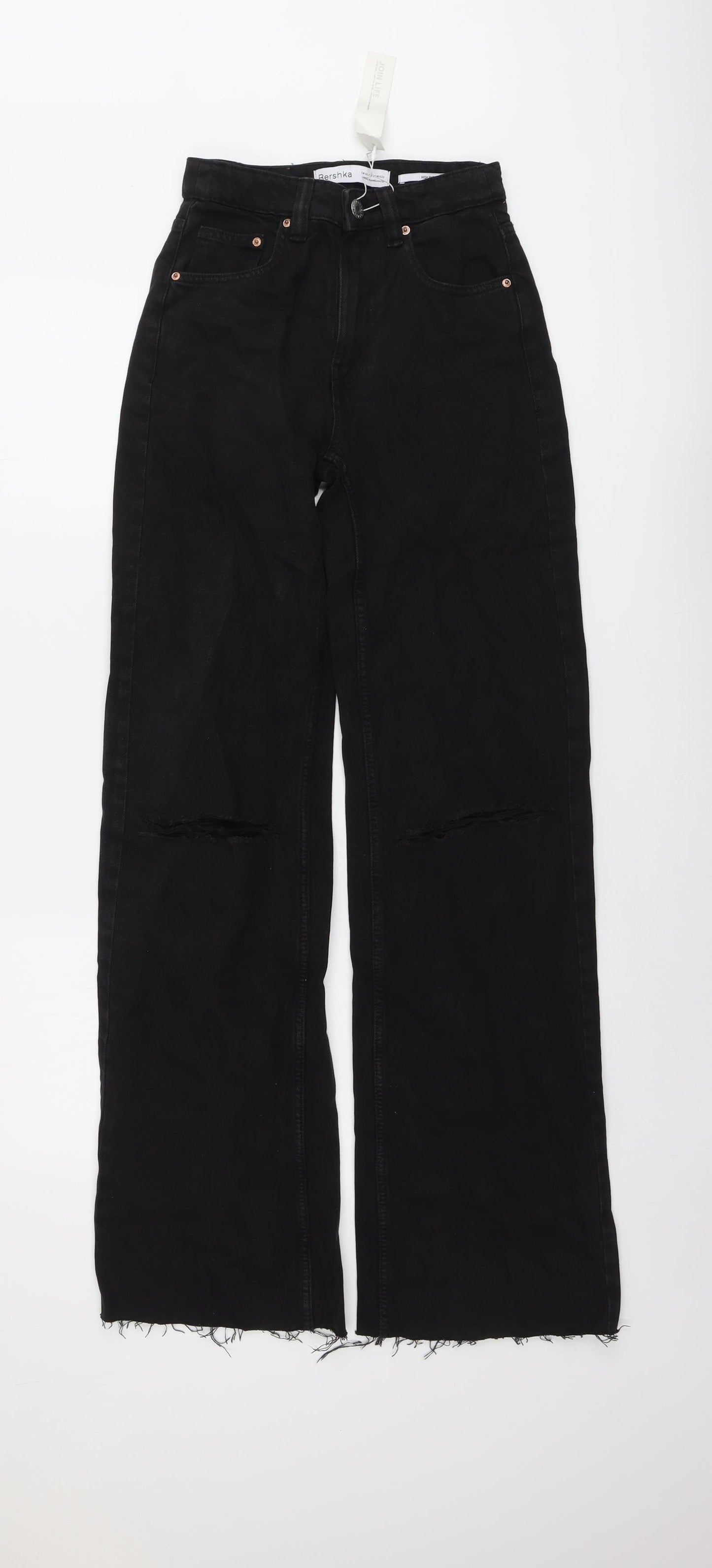 Bershka Womens Black Cotton Mom Jeans Size 6 L32.5 in Regular Button