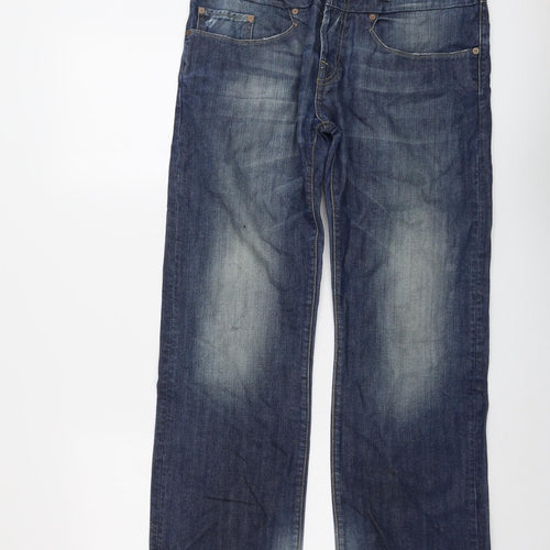 Firetrap Mens Blue Cotton Straight Jeans Size 34 in L30 in Regular Button