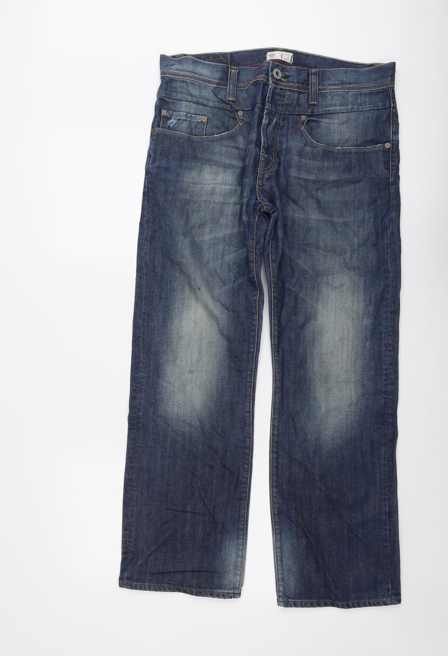 Firetrap Mens Blue Cotton Straight Jeans Size 34 in L30 in Regular Button