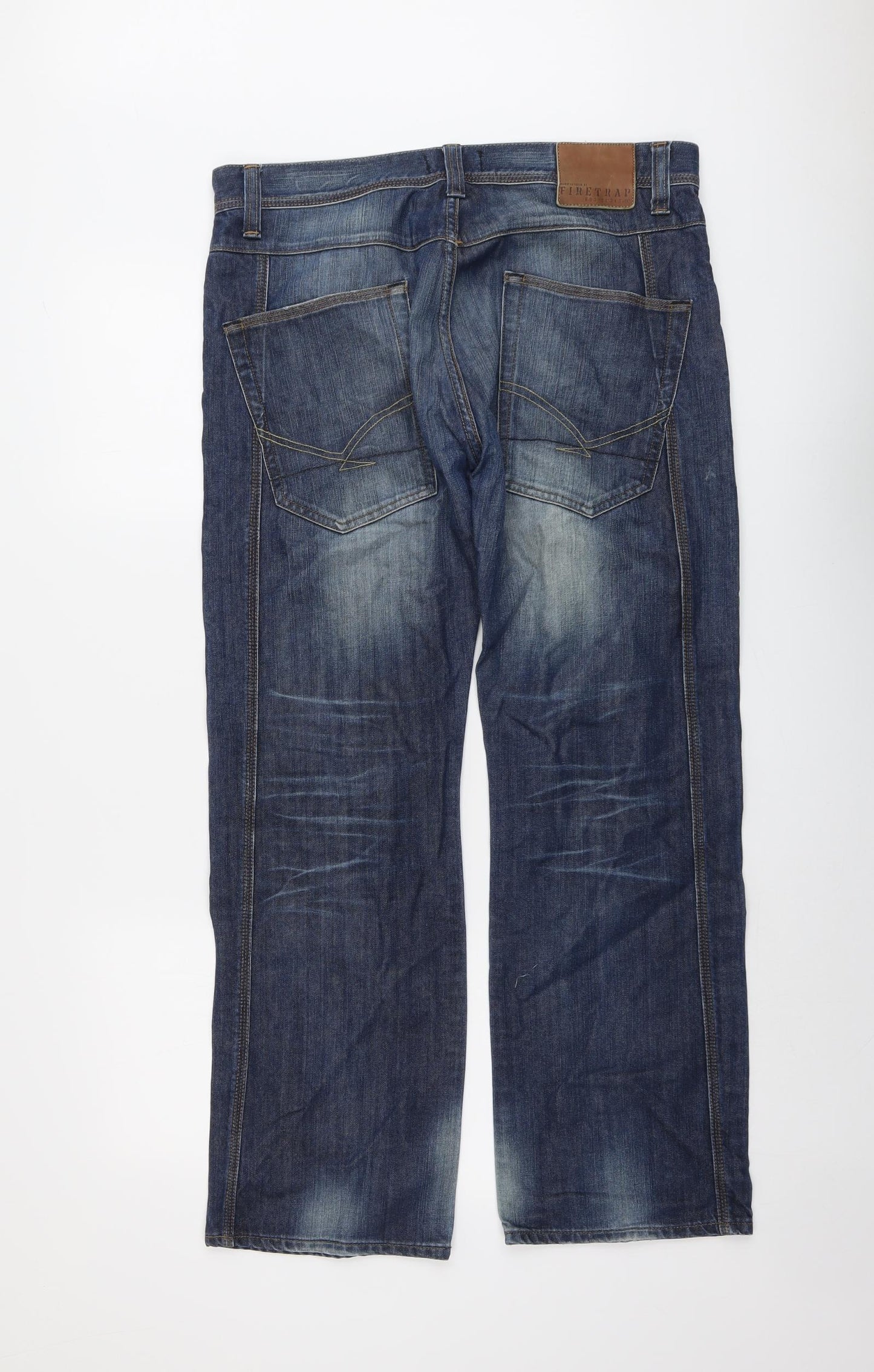 Firetrap Mens Blue Cotton Straight Jeans Size 34 in L30 in Regular Button