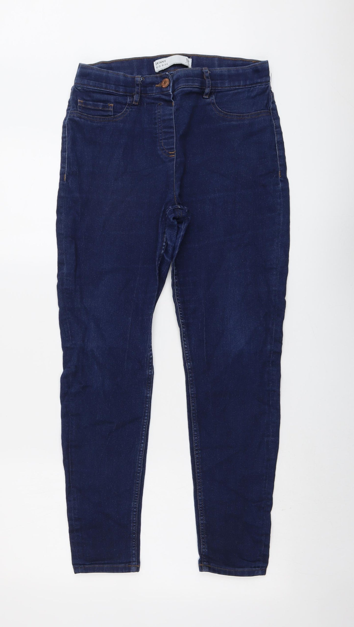 NEXT Womens Blue Cotton Skinny Jeans Size 12 L27 in Regular Button