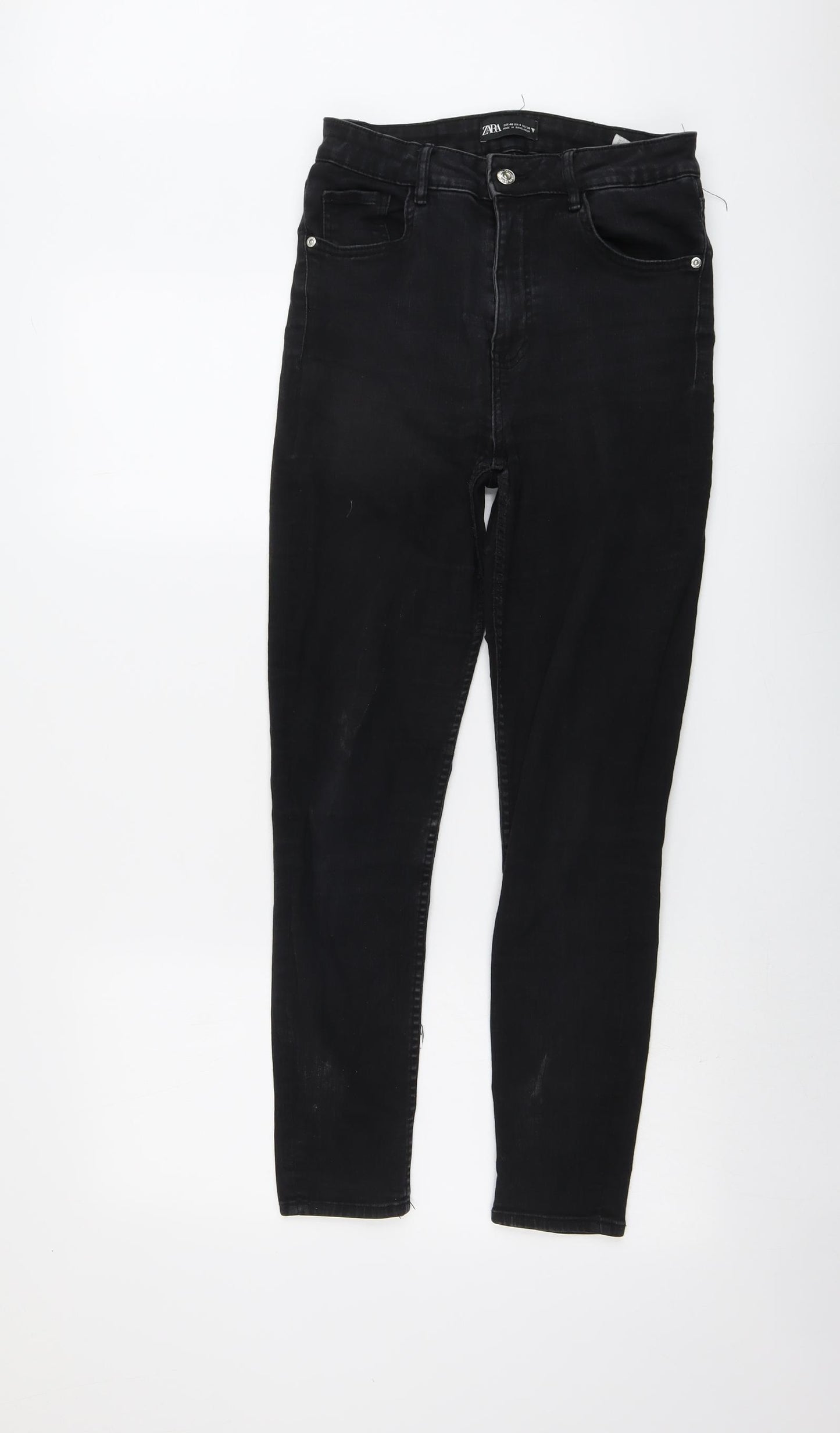 Zara Womens Black Cotton Skinny Jeans Size 12 L27 in Regular Button