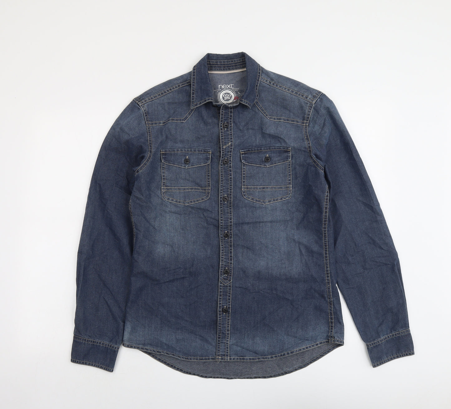 NEXT Mens Blue Cotton Button-Up Size S Collared Button
