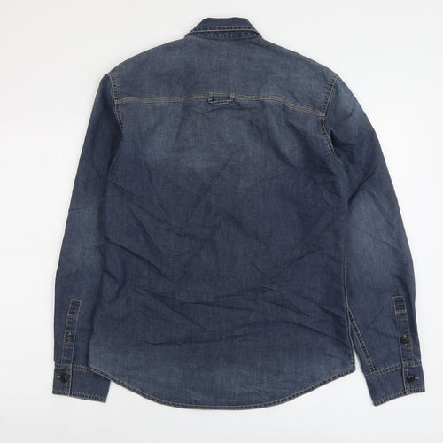 NEXT Mens Blue Cotton Button-Up Size S Collared Button