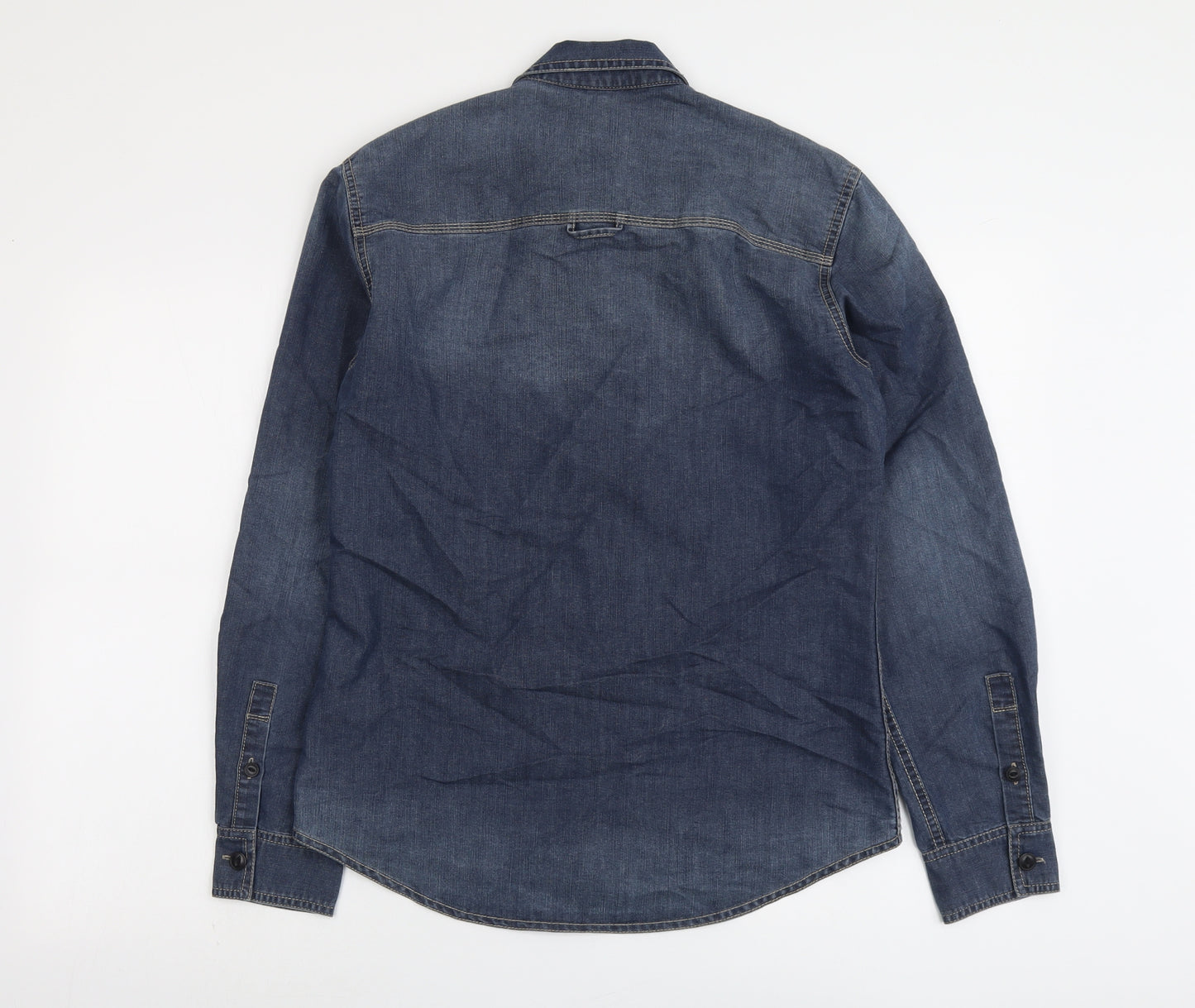 NEXT Mens Blue Cotton Button-Up Size S Collared Button