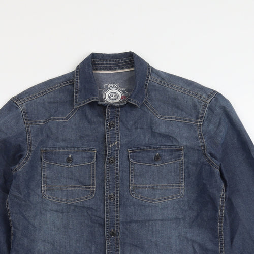 NEXT Mens Blue Cotton Button-Up Size S Collared Button