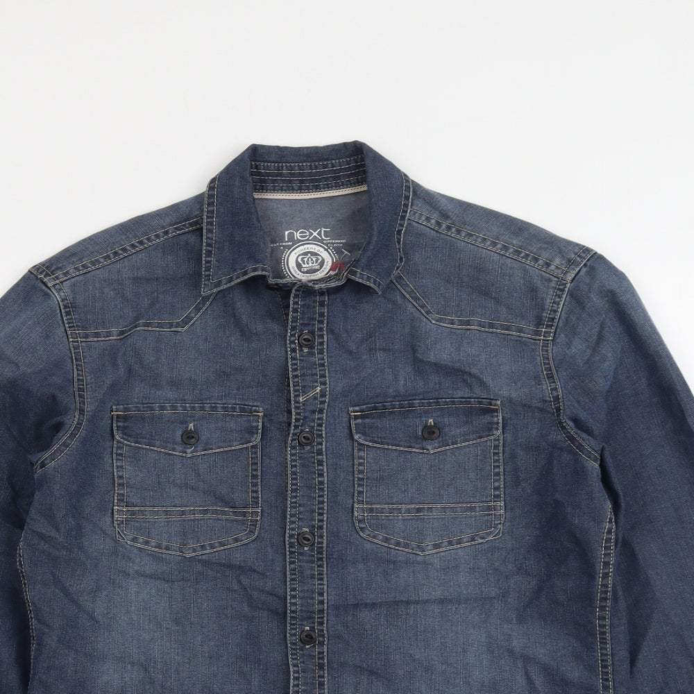 NEXT Mens Blue Cotton Button-Up Size S Collared Button
