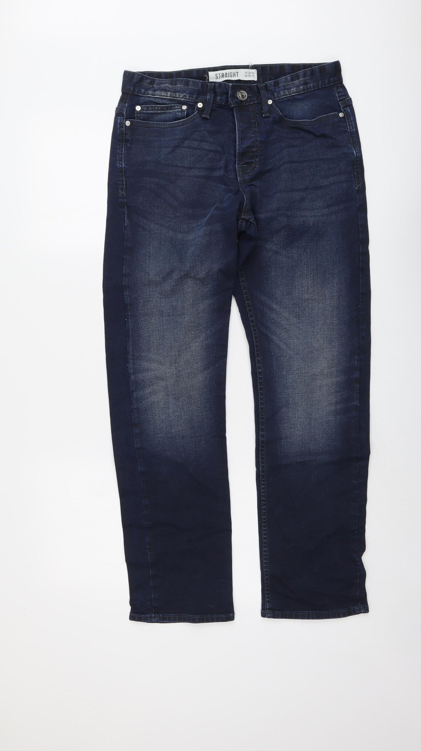 New Look Mens Blue Cotton Straight Jeans Size 30 in L30 in Regular Button