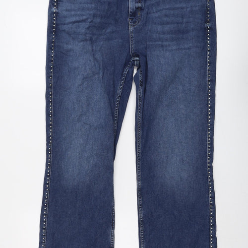 Marks and Spencer Womens Blue Cotton Straight Jeans Size 20 L28 in Regular Button