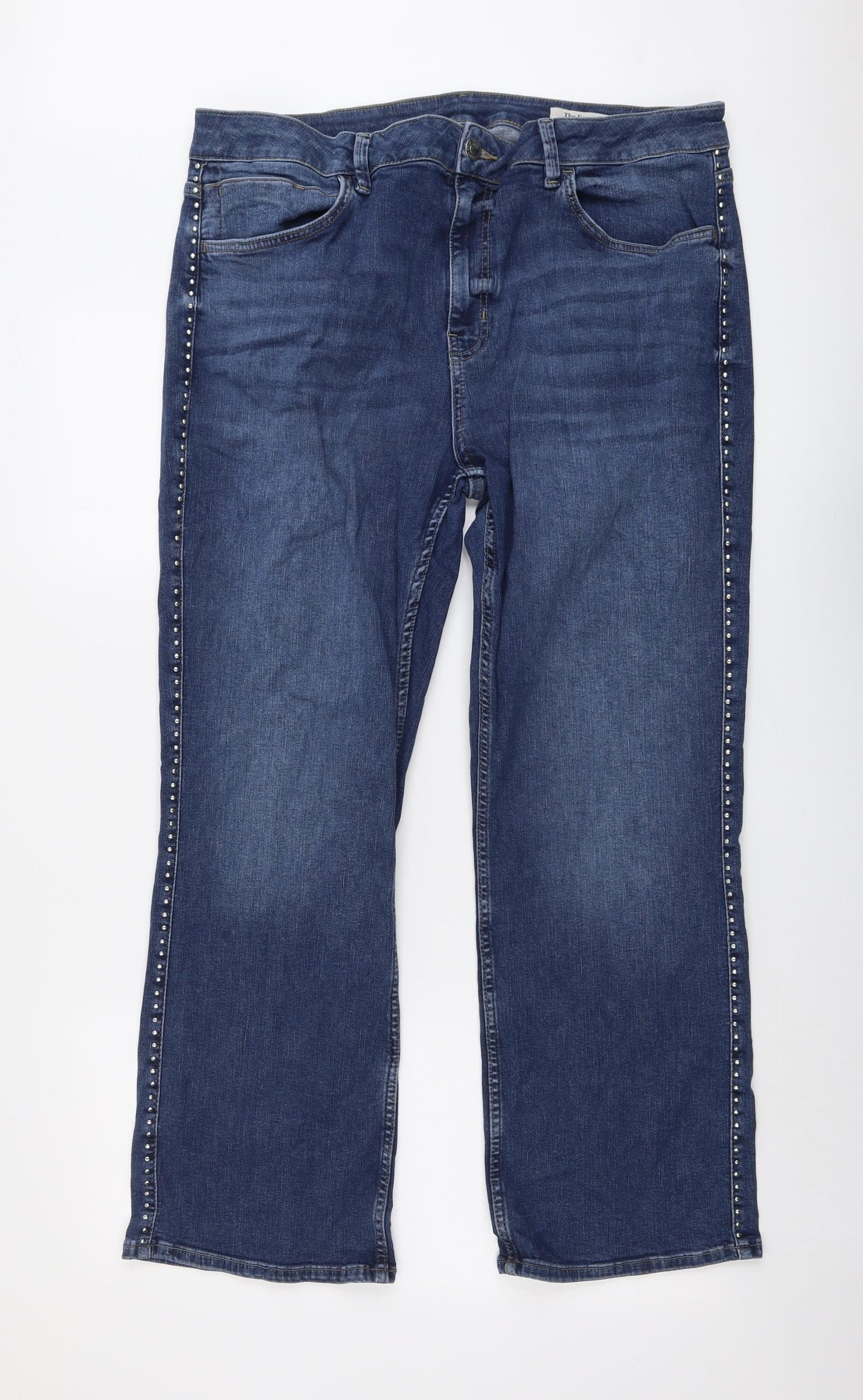Marks and Spencer Womens Blue Cotton Straight Jeans Size 20 L28 in Regular Button