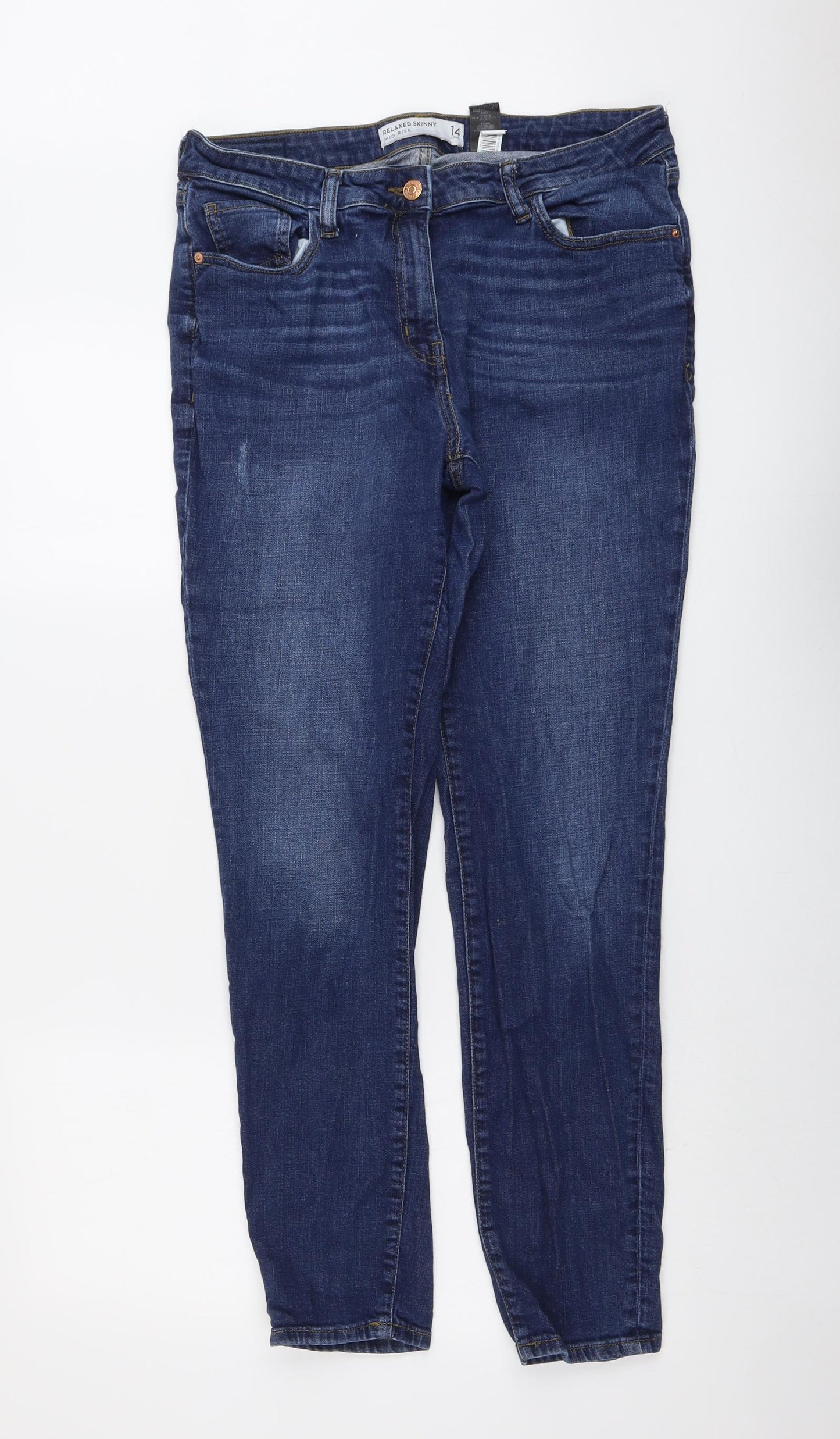 NEXT Womens Blue Cotton Skinny Jeans Size 14 L30 in Regular Button