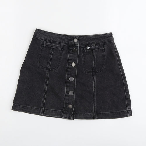 Topshop Womens Grey Cotton Mini Skirt Size 6 Button