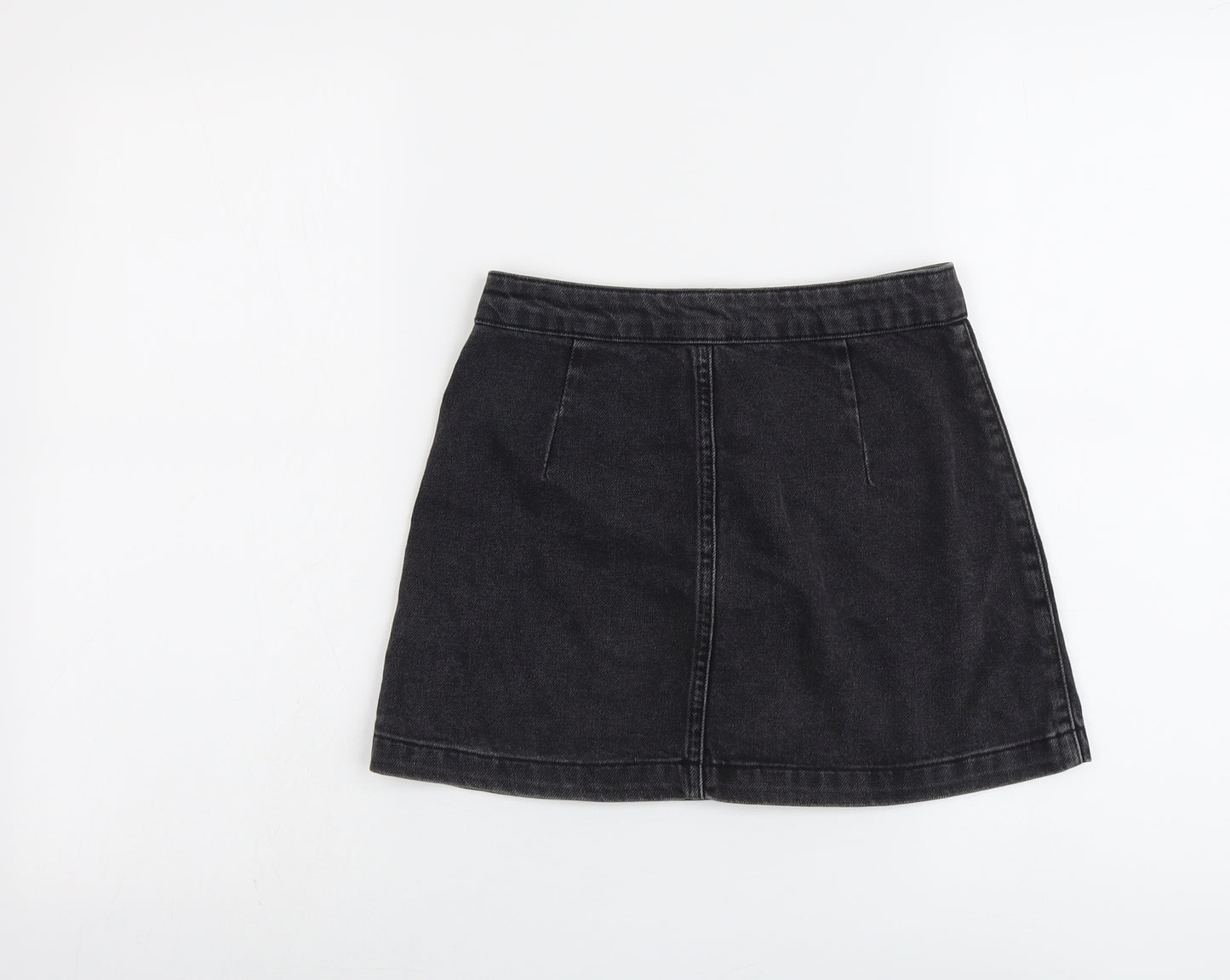 Topshop Womens Grey Cotton Mini Skirt Size 6 Button