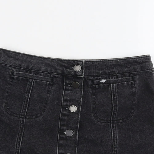 Topshop Womens Grey Cotton Mini Skirt Size 6 Button